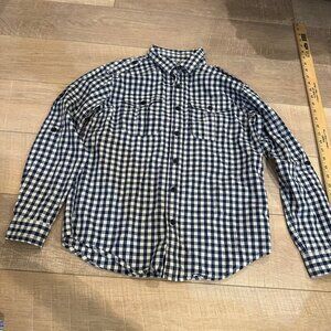LANDS END BOYS BLUE PLAID LONG SLEEVE BUTTON SHIRT LARGE 14/16